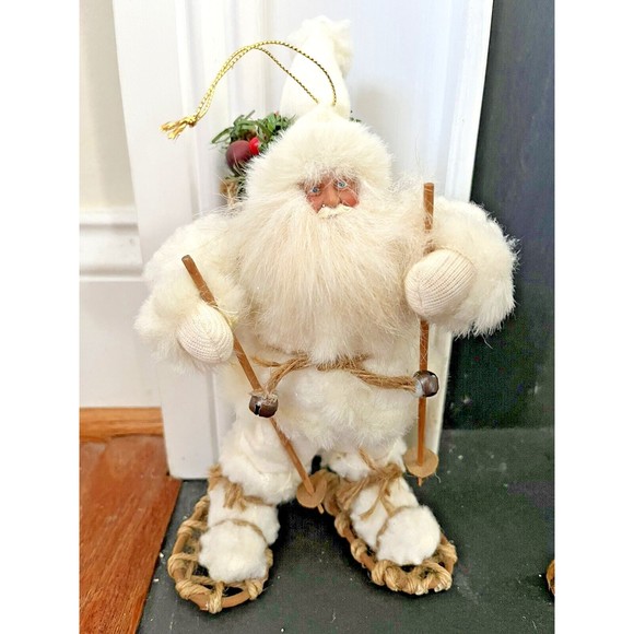 TJ Santas by Tina Mitchell 8" Santa Fuzzy White Rustic Snowshoe Ornament #905376 - Picture 1 of 15